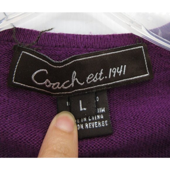 Coach Sweater Large Merino Wool Cardigan Button Up Pockets Knit * - Picture 10 of 12